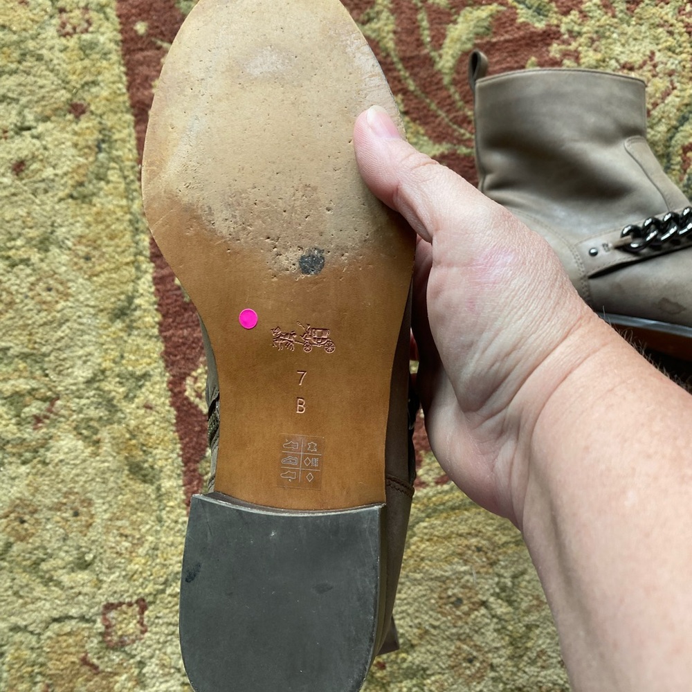 COACH Women's Tan Ankle Boots with Chain Detail - Picture 4 of 5